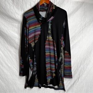 Sno Skins Long Shirt Women XL Sporty Retro Disco Black Neon Psychedelic Tunic
